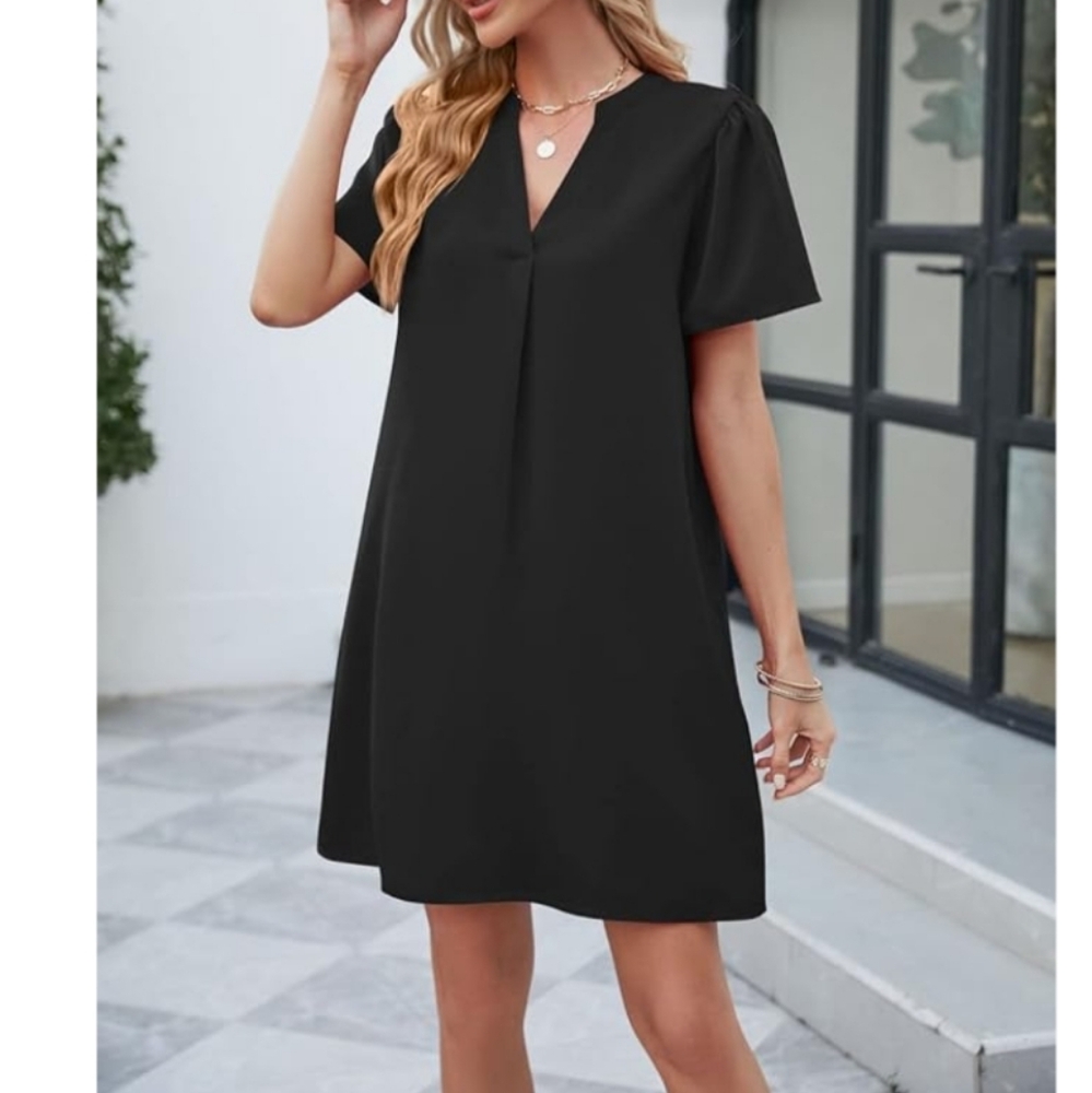 NWT J. Jill Black V-Neck Short Sleeve Swing Dress